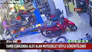 Motorcycle catches fire during repair in shocking security footage