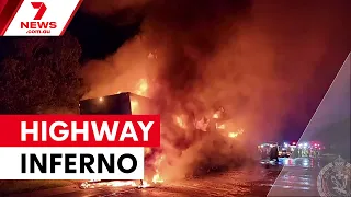 B-double truck destroyed in Hume Highway inferno | 7NEWS
