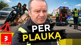 Vairavimo pamoka Vilniuje baigėsi avarija: mokinė motociklu pralaužė tvorelę ir rėžėsi į automobilį