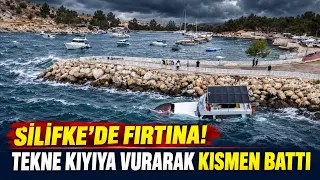 Fırtına tekneyi kıyıya vurdu, kısmen batırdı
