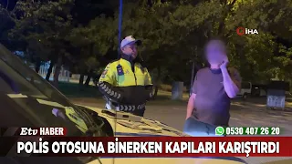 He mixed up the doors when getting into the police car.
