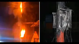 Short circuit causes fire on utility pole in Tipitapa