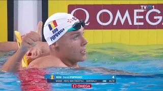 David Popovici s-a calificat în finala probei de 100 m de la CE de Nataţie 2026 (@TVR1)
