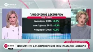 Eurostat: Στο 2,8% ο πληθωρισμός στην Ελλάδα τον Ιανουάριο