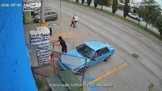DRAMATIC CCTV shows CHILD RESCUED from MOVING CARS in MEXICO