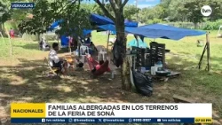 Families affected by the earthquake improvise shelters at the Soná Fair