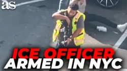 Footage shows ARMED US IMMIGRATION AGENT next to MAN on the GROUND in NYC