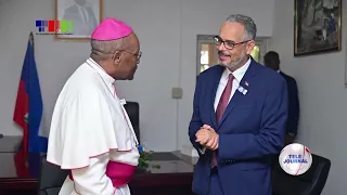 Visiting Cap-Haïtien, Prime Minister Alix Didier Fils-Aimé meets with Archbishop Launay Saturné