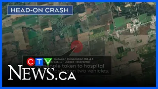 Four people sent to hospital after a head-on collision in Adjala-Tosorontio