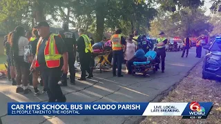 Video shows chaotic crash scene involving school bus in Louisiana
