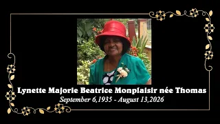 Death Announcement - Lynette Majorie Beatrice Monplaisir née Thomas