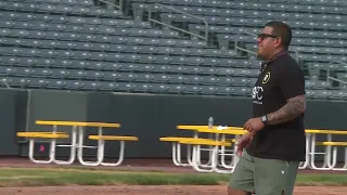 Real Salt Lake star Nick Rimando kicks off Pie and Beer Day celebrations at Smith's Ballpark