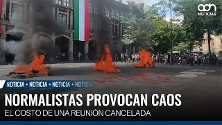 Normalistas de Amilcingo vandalizan Palacio de Gobierno en Cuernavaca