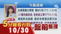 谷歌狂瀉12%.邁威爾暴跌13% 拖累那指.費半!台指夜盤破46K 國發會示警AI融資!日月光Q3獲利19季高 3度上修投資!國巨Q3大賺 ｜主播貝庭｜【5分鐘看台股】20261030｜非凡財經新聞