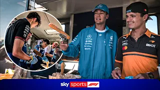 F1 Drivers, including Lando Norris and George Russell, serve up fish and chips! 🍟