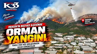 Mersin’in Bozyazı ilçesine bağlı Tekeli Eski Köy bölgesinde çıkan orman yangınından sıcak görüntüler