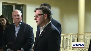Rep. Tom Barrett (R-MI) and House Speaker Mike Johnson on the USS Lincoln