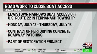 Road work to close boat access on Juniata River this week