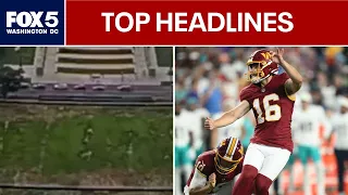 Trump blames vandals for damaged grass at 4th of July site; Commanders releasing kicker Jake Moody
