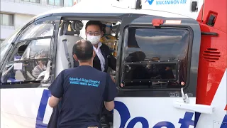 Health Minister Ueno Visits Saiseikai Shiga Hospital to Ensure Stable Doctor Helicopter Operations