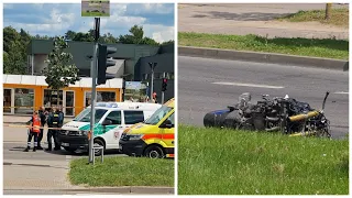 Vaizdai iš avarijos Vilniuje: susidūrus su sunkvežimiu žuvo motociklininkas
