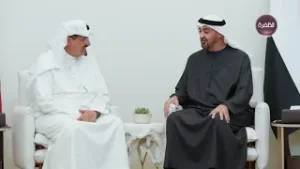 رئيس الدولة يلتقي رئيس وزراء الكويت الذي يزور الدولة للمشاركة في القمة العالمية للحكومات