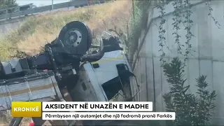AKSIDENT NË UNAZËN E MADHE/Përmbysen një automjet dhe një fadromë pranë Farkës