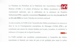 Maouloud 2026: FAIB schedules celebration for the night of August 25 to 26