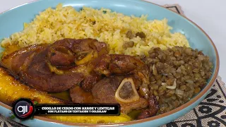 Pork Shank with Rice and Lentils with Sweet Plantains and Coleslaw | Ají