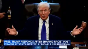 Trump says he didn't see full racist video on Obamas before it was posted, says he won't apologize