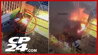 Footage shows moment a three-alarm blaze erupted at the Zanzibar Tavern