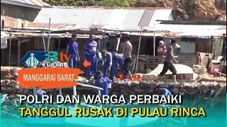 Post-Earthquake, Police and Residents Repair Damaged Embankment on Rinca Island