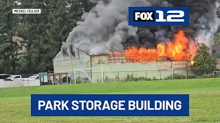 Fire burns down Happy Valley Public Works storage building near park