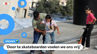 Children in Gaza City learn to skate among the rubble