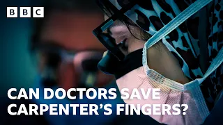 Man almost severs fingers after falling on circular saw - BBC