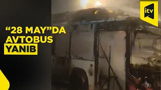 Bakının mərkəzində sərnişin avtobusu yanaraq külə dönüb