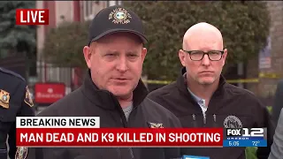Portland Police Chief Bob Day speaks with reporters after suspect and K9 killed during arrest