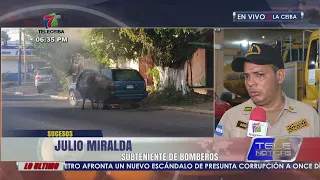 Firefighters prevent vehicle from burning completely on 14th of July Avenue in La Ceiba
