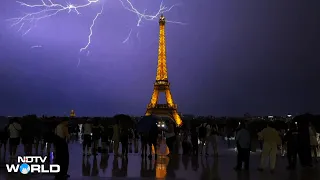 Lightning Strikes Eiffel Tower As Thunderstorm Rages Over Paris