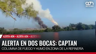 🚨 Breaking News! Alert in Dos Bocas: Column of fire and smoke captured at the refinery zone